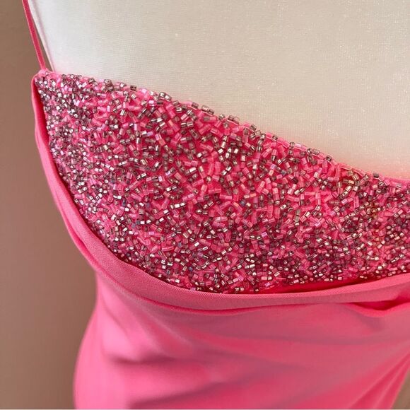 Cache bustier long prom homecoming dress gown bubblegum pink beaded sz. 6 - Picture 7 of 12